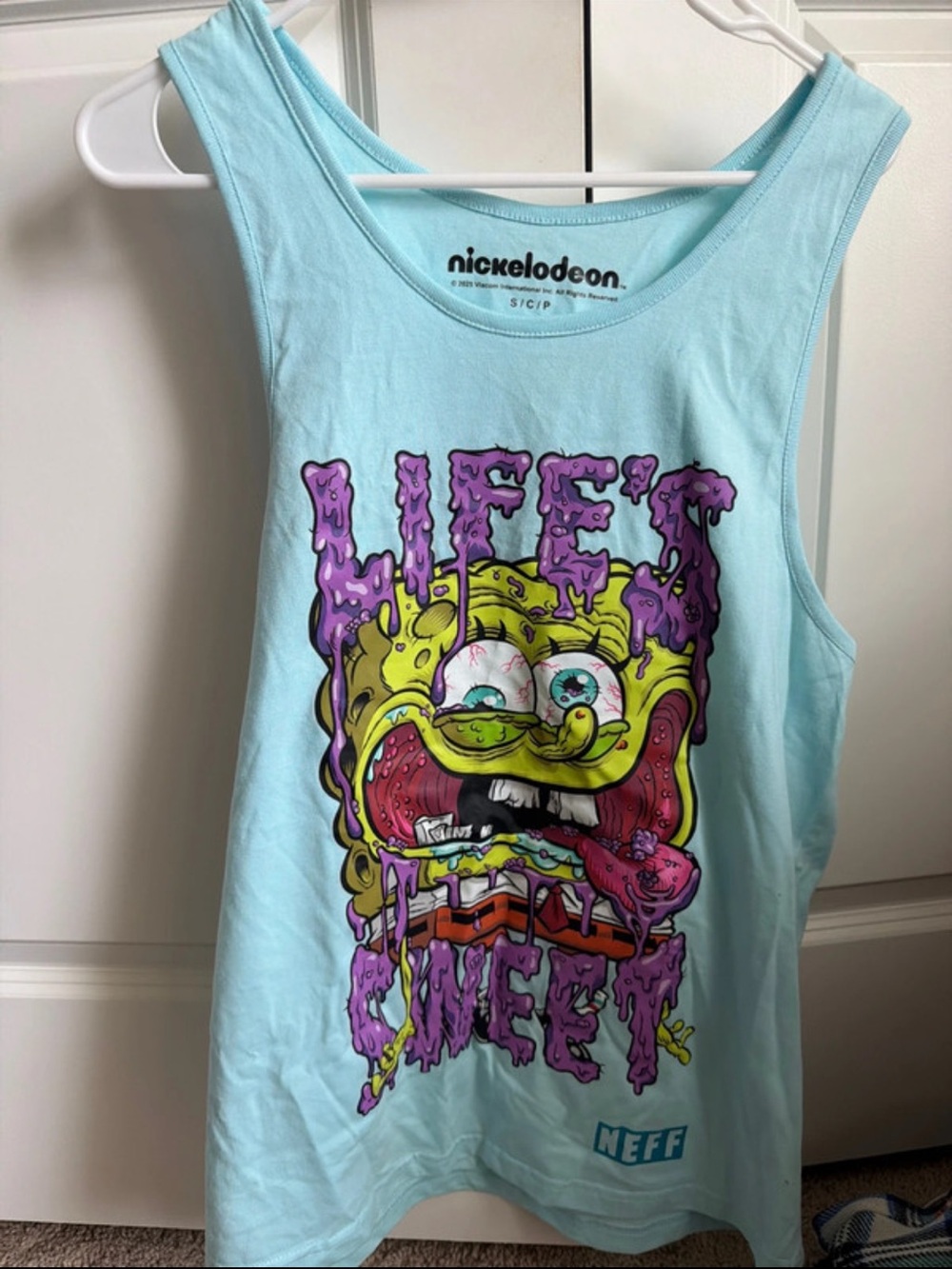 New Nickelodeon x Neff Kids Light Blue SpongeBob Graphic Tank Small